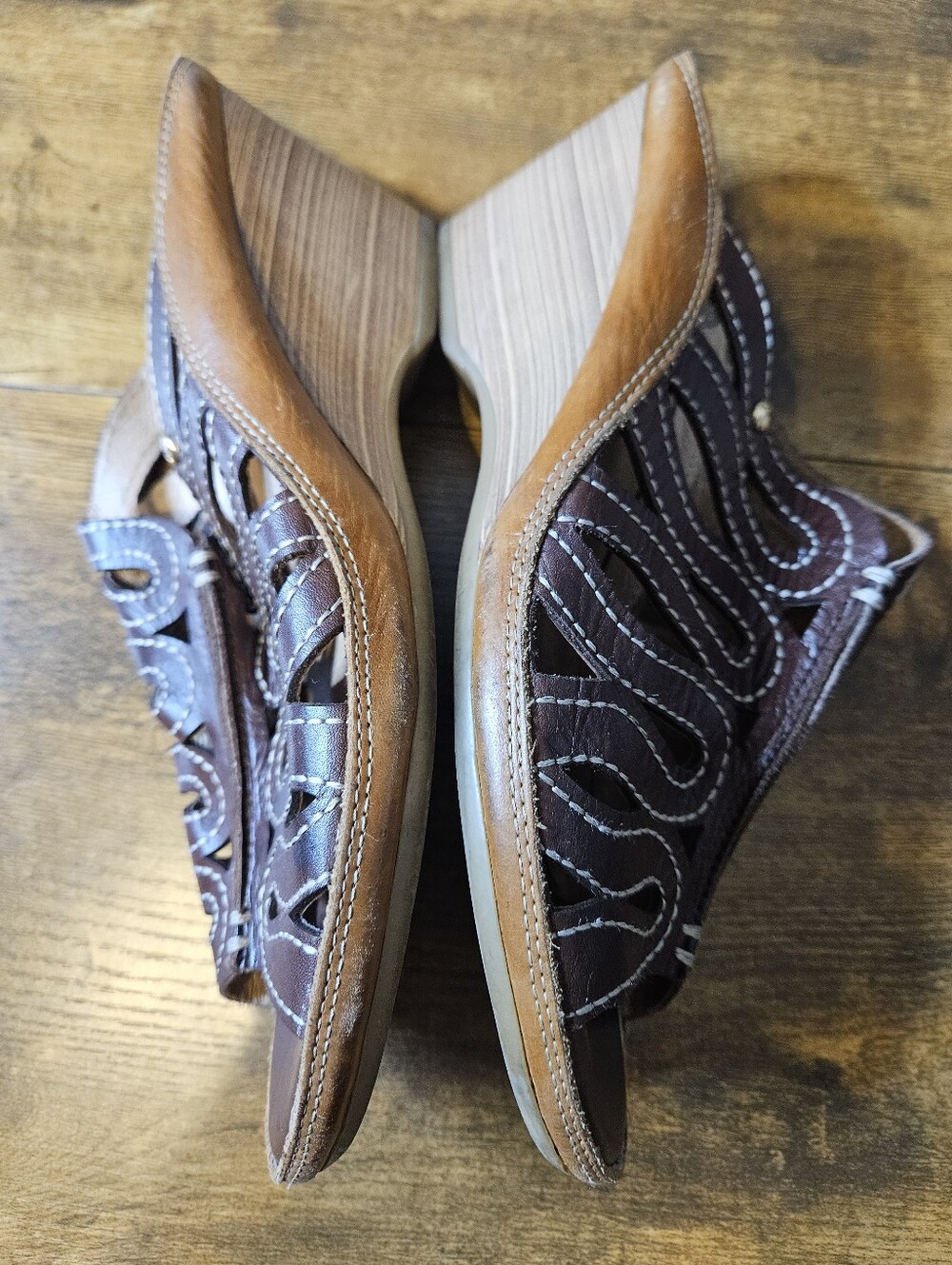 Vintage Pikolinos Capri Brown Cut Out Wedge Sandals 41 10.5-11  W8F-0725 Leather - Picture 3 of 7